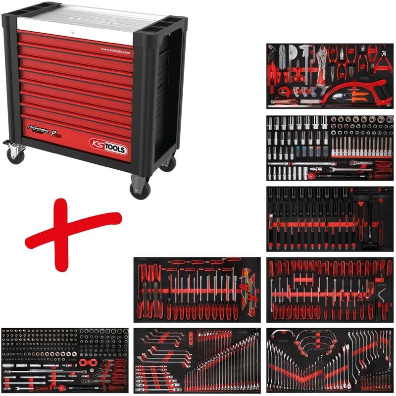 Kstools - Composition pour servante d'atelier Performanceplus P25 avec 564 outils pour 8 tiroirs