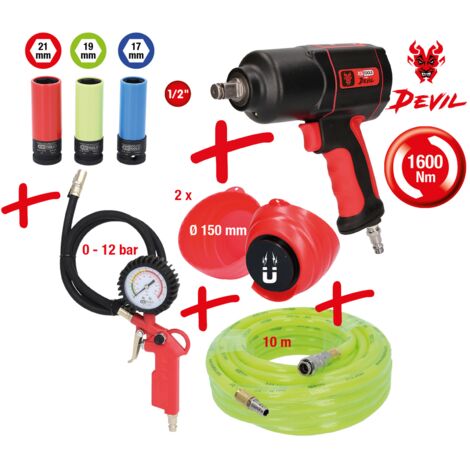KS-TOOLS KS Tools Schlagschrauber-Set DEVIL 8-tlg Reifenfüller Schlauch mag. Schalen Nüsse