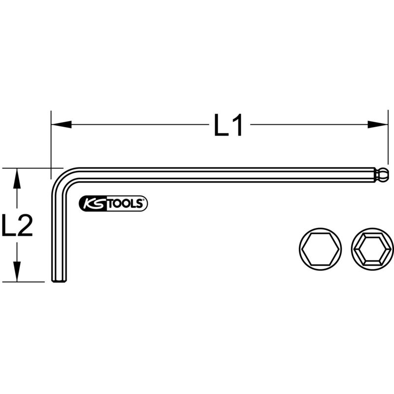 lang KS Tools Kugelkopf-Innensechskant-Winkelstiftschlüssel phosphatiert 14mm
