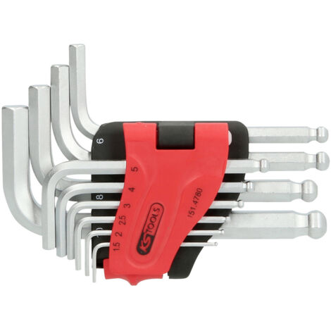 KS Tools Kugelkopf-Innensechskant-Winkelstiftschlüssel-Satz, 10-tlg., kurz, 1,5-10mm