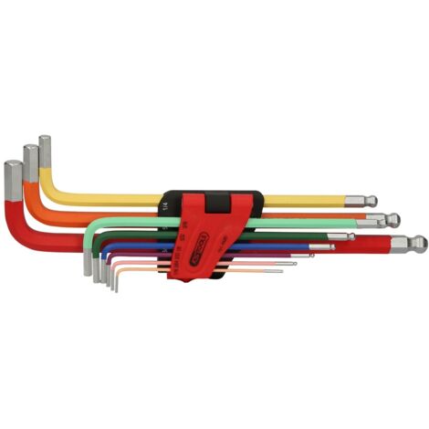 KS Tools Kugelkopf-Innensechskant-Winkelstiftschlüssel-Satz, extra lang, 9-tlg, Zoll - 151.4520