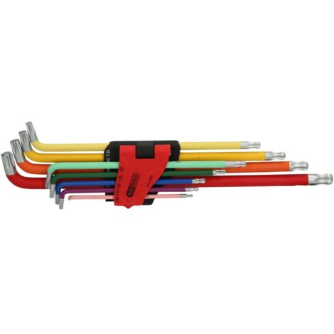 KS Tools Kugelkopf-Torx-Winkelstiftschlüssel-Satz, extra lang und 108° abgewinkelt, 9-tlg - 151.4530