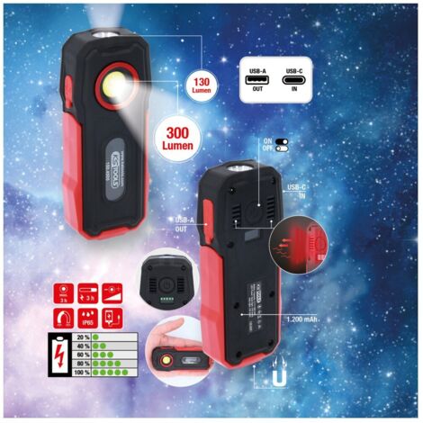 KS Tools Mobile Werkstatt-Handlampe, knickbar, 300 Lumen