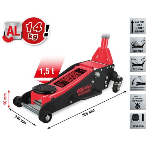 KS Tools performance Hydraulischer Aluminium-Wagenheber, 1500 kg, Hubhöhe: 90-360 mm