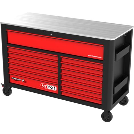 KS TOOLS PERFORMANCEplus P45 SCHWARZ/ROT Werkstattwagen mit 14 Schubladen - 873.7014