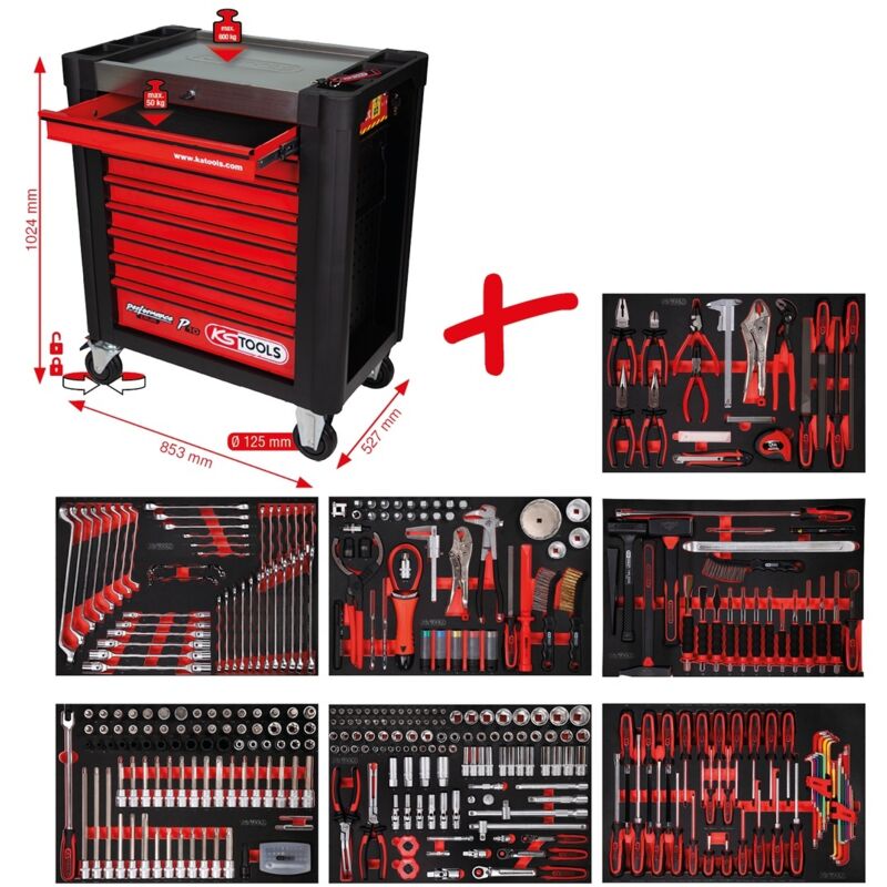 Image of Ks Tools Performanceplus Werkstattwagen-Satz P10 mit 397 Werkzeugen für 7 Schubladen
