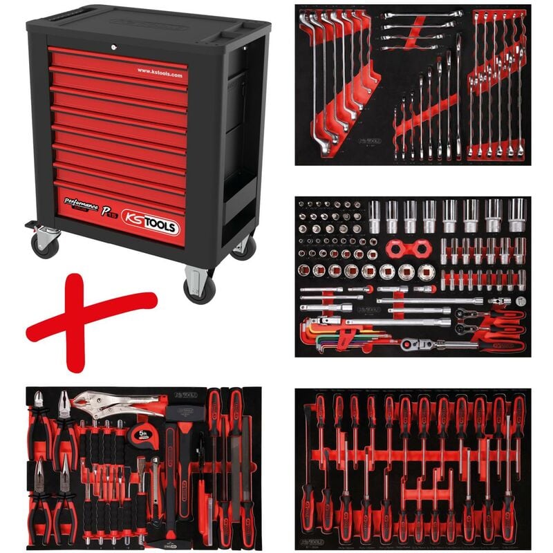 Image of Performanceplus Werkstattwagen-Satz P15 mit 180 Werkzeugen für 4 Schubladen
