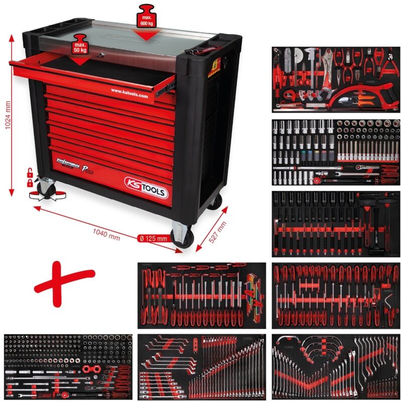 Image of Ks Tools Performanceplus Werkstattwagen-Satz P25 mit 564 Werkzeugen für 8 Schubladen
