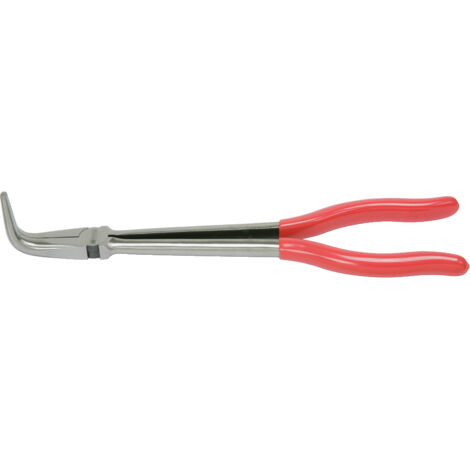 Ks Tools – Pince à bec demi-rond coudée 90° extra-longue 270 mm – Mâchoires dentées – Acier spécial – Poignées gainées PVC – Finition chromée mat