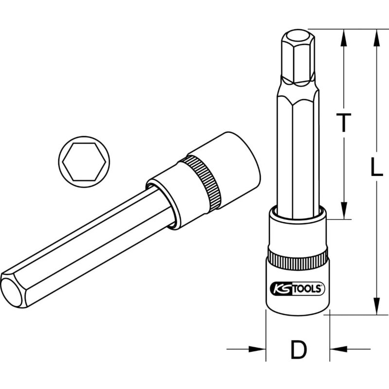 Image of Kstools - ks Tools 911.1329 1/2' Bussola p.viti a esagono incassato,lunga,9mm