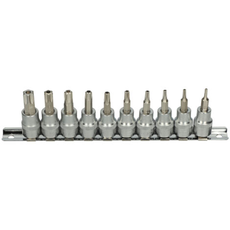 KS Tools - Rail de 10 douilles tournevis ULTIMATE® TORX® percé 3/8'', T10 à T55 - 922.3951