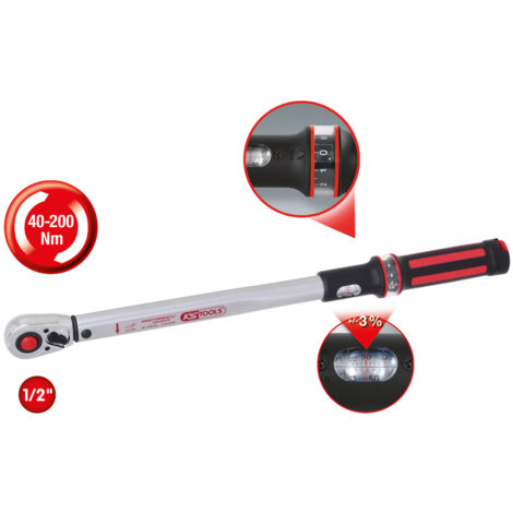 KSTOOLS KS Tools Ratschen-Drehmomentschlüssel 1/2" ERGOTORQUE®precision Ratschen-Drehmomentschlüssel, 40-200 Nm, rot