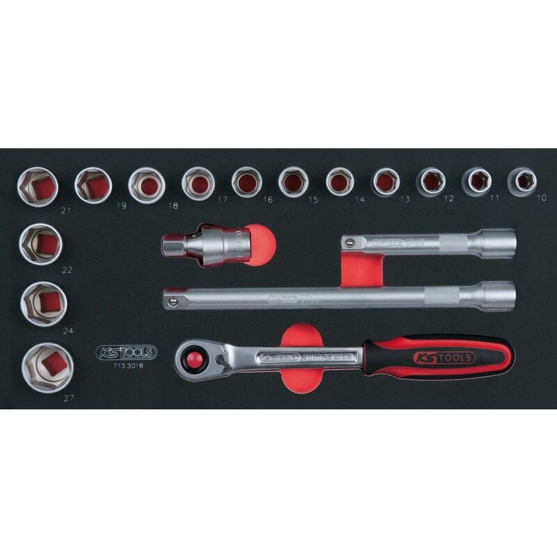 

KS TOOLS SCS 1/2'' Juego de llaves de vaso, 18 pzs, en sistema modular 1/3