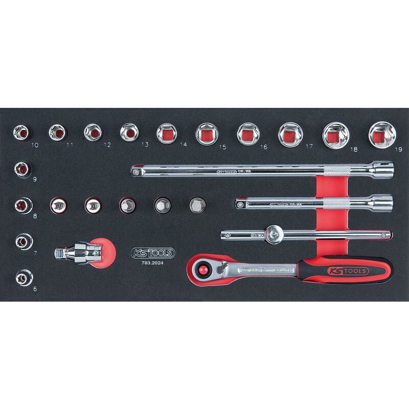 

KS TOOLS SCS 3/8' Juego de llaves de vaso CHROMEplus®, 24 pzs, en sistema modular 1/3