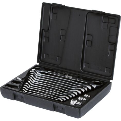 KS Tools Serie di Chiavi a Cricco Combinate Gearplus 16 Pezzi 8-19mm con Adattatore