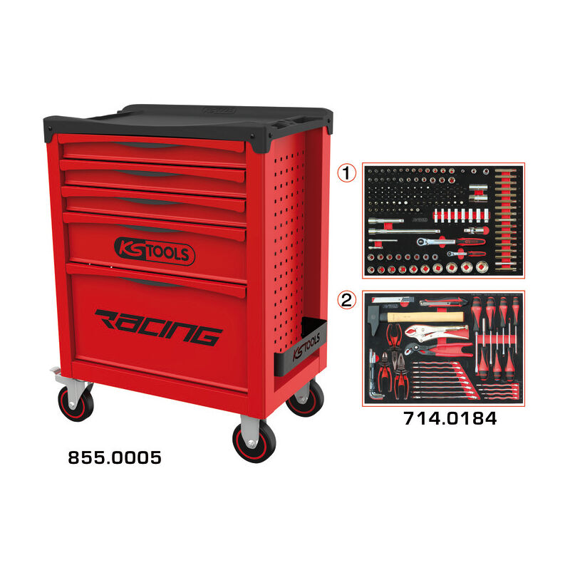 Kstools - ks Tools - Servante 5 tiroirs équipée 184 outils racing - servante d'atelier complète - desserte outils - 855.5184