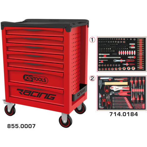 KS Tools - Servante RACING 7 tiroirs équipée de 184 outils - 855.7184