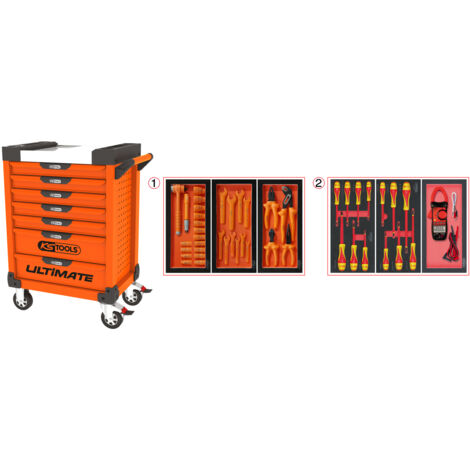 KS Tools - Servante ULTIMATE 7 tiroirs orange équipée de 45 outils isolés - 819.7045