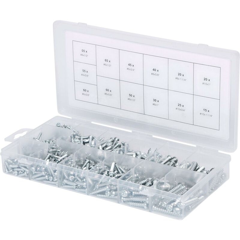 

KS TOOLS Surtido de tornillos rosca chapa autotaladrantes de cabeza alomada, 550 pzs