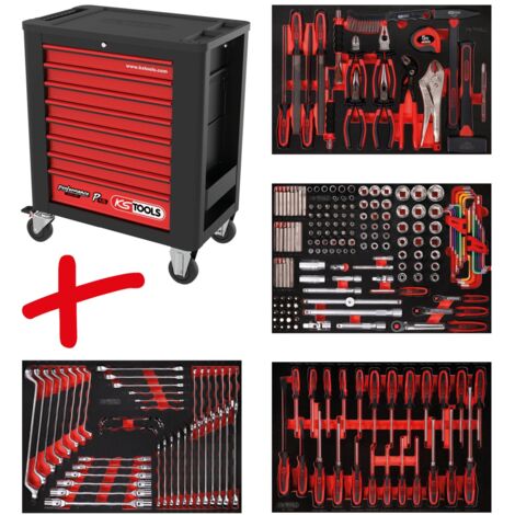KS Tools Werkstattwagen-Satz PERFORMANCEplus P15 mit 241 Werkzeugen für 4 Schubladen
