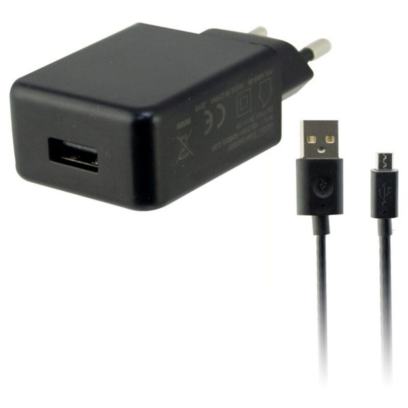 

Cargador de Pared + Cable Micro USB USB 2A Negro - Ksix