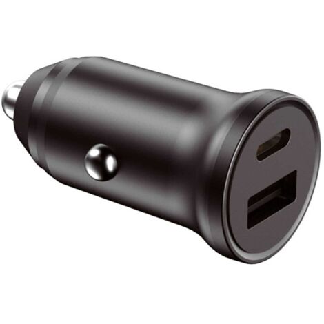Ksix Caricatore da auto, 20W, ricarica rapida, Power Delivery, multiporta USB-C e USB-A +  Cavo da USB-C a USB-C, nero
