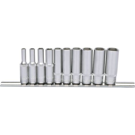 Kstools – Coffret cliquet et douilles 1/4" – 10 pièces 4-13mm – Acier chrome vanadium – Norme DIN 3120/ISO 1174 – Profilé traction à plat