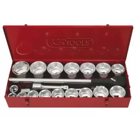 Kstools – Coffret cliquet et douilles 6 pans 1’’ – 22 pièces – Douilles Ø 36 à 80 mm – Poignée rallonge 550 mm – Chrome durabilité exceptionnelle
