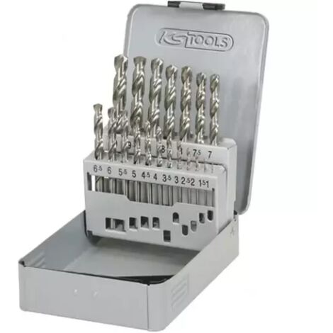Kstools – Coffret de 19 forets HSS-G meulés – Pour métal, bois et plastique – Diamètres de 1 à 10 mm – Pour perceuse professionnelle
