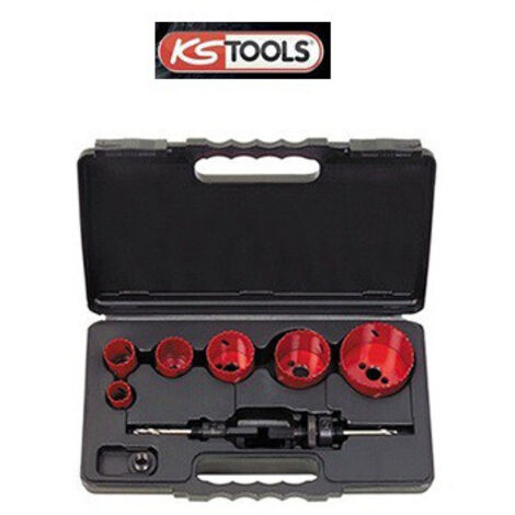 Kstools – Coffret de 6 scies cloches Ø22 à 68 mm – HSS Bi-Métal pour métaux jusqu'à 700 N/mm² – 2 mandrins inclus – 8 pièces