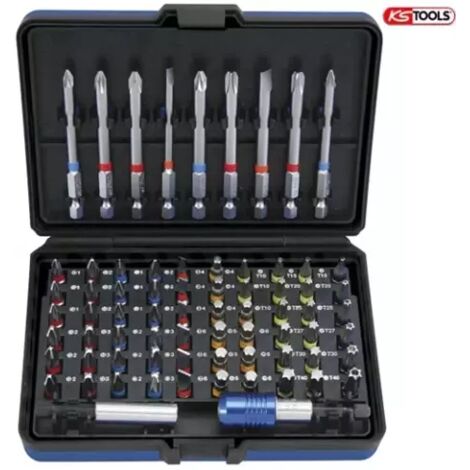 Kstools – Coffret de 71 embouts de vissage à code couleur – Porte-embouts magnétique 1/4’’ à verrouillage automatique – Pour visseuse professionnelle