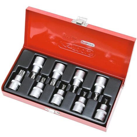 Kstools – Coffret de 9 douilles TORX® 1/2'' T20 à T60 – Acier chrome vanadium – Finition chromée satinée – Pour outils à entraînement ½”