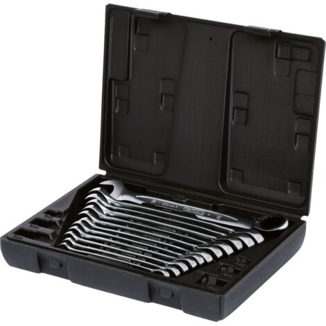 Kstools – Coffret de clés mixtes à cliquet réversible 12 pcs – FlankTraction pour accès en espaces restreints – Acier chrome vanadium – Normes DIN 3113