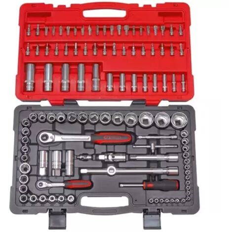 Kstools – Coffret de douilles 111 pièces 1/4'' – 1/2'' – Douilles courtes et longues – Embouts de vissage – Outils bi-matière avec finition chrome satinée