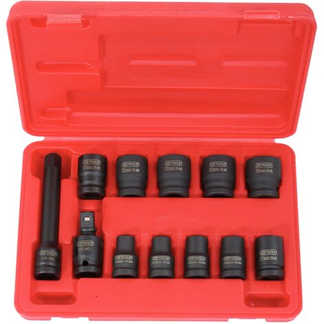 Kstools – Jeu de douilles à chocs 1/2'' 12 pièces – Acier chrome-molybdène – 6 pans – Coffret plastique robuste – Pour travaux mécaniques intensifs