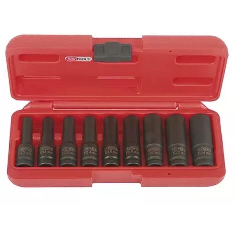 Kstools – Coffret de douilles à chocs TORX® 1/2' – 9 douilles longues en chrome-molybdène – Normes DIN 3121/ISO 1174 – Usage professionnel intensif