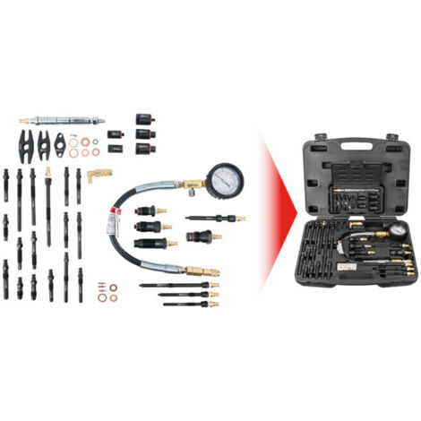 Kstools – Coffret d'outils de contrôle de compression moteur diesel 36 pièces – Pression jusqu'à 70 bars – Adaptateurs pour bougies et injecteurs
