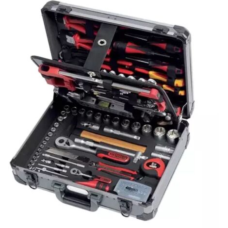 Kstools – Coffret multi-outils 131 pièces – Douilles 1/4' et 1/2' – Finition chrome satinée – Outils en aluminium pour professionnels