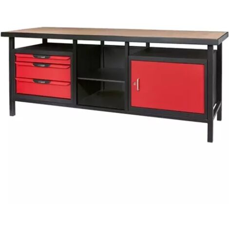 Kstools – Établi d’atelier professionnel 2000x635mm – 1 porte avec serrure – 3 tiroirs sur roulements – Charge 400kg – Épaisseur plateau 40mm