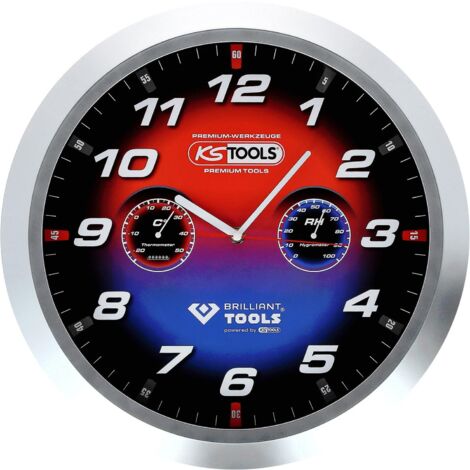 Kstools – Horloge murale décorative 400mm – Grands chiffres lisibles – Thermomètre et hygromètre intégrés – Multicolore
