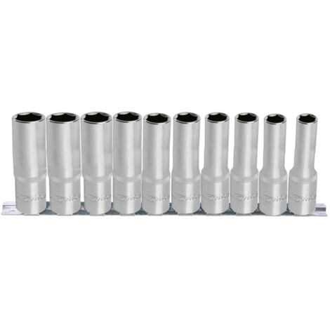 Kstools – Jeu de 10 douilles tournevis 6 pans sur rail 1/4'' – Dimensions 4-13 mm – Finition chromée satinée – Matériau chrome vanadium