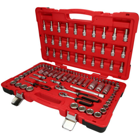 Kstools – Jeu de clés à douille 1/4' + 3/8' – 100 pièces – Système FlankTraction – Finition satinée en chrome vanadium