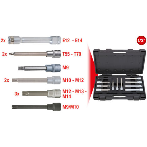 Kstools – Jeu de clés à douilles 1/2' pour vis de culasse – 11 pièces en acier chrome vanadium – Coffret robuste pour moteurs Audi, VW, Skoda, Seat