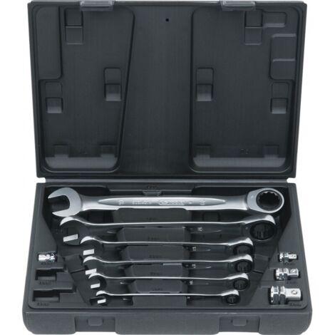 Kstools – Jeu de clés mixtes à cliquet 10 pcs – 72 dents – Angle de retour 5° – Acier chrome-vanadium – Coffret robuste en plastique ABS