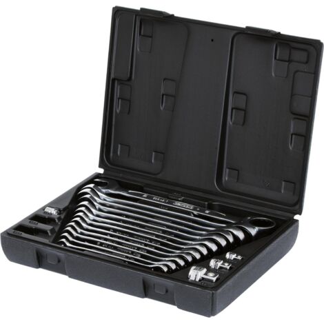Kstools – Coffret de clés mixtes 16 pièces – Acier chrome-vanadium – Mécanisme à cliquet 72 dents – Angle de retour 5° pour espaces restreints - X962042