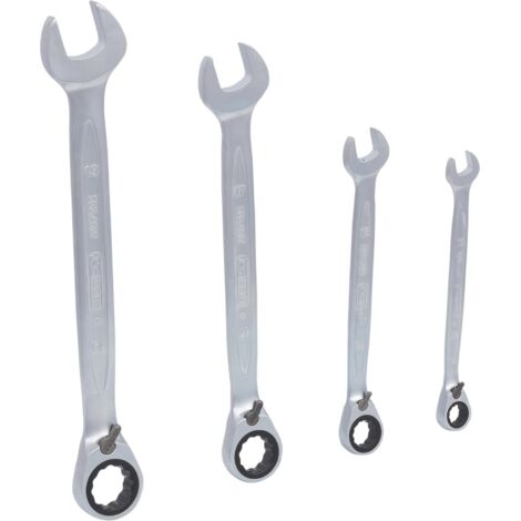 Kstools – Jeu de clés mixtes à cliquet réversible 4 pcs – Système FlankTraction – Tête inclinée 15° – Normes DIN 3113 et ISO 3318