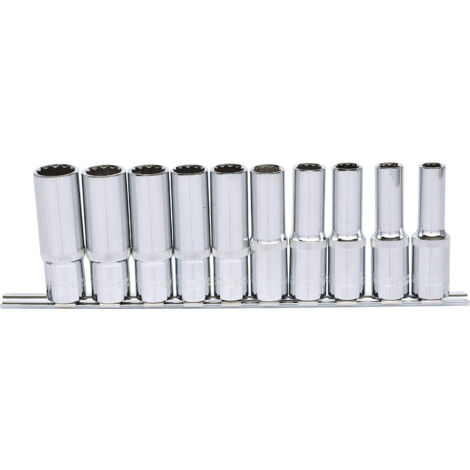 Kstools – Jeu de douilles 12 pans longues 10 pcs 10-19 mm – Acier chrome vanadium – Système FlankTraction pour meilleure prise sur boulons