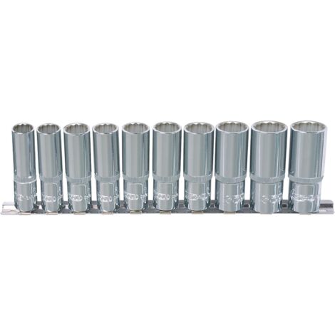 Kstools – Jeu de douilles 12 pans longues 10 pcs 4-13 mm – Système FlankTraction pour adhérence – Normes DIN 3120, ISO 1174, DIN 3124, ISO 2725