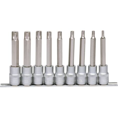 Kstools – Jeu de douilles RIBE 1/2' – 9 pièces M5-M14 en acier chrome vanadium – Longues pour vis RIBE – Barrette de rangement incluse