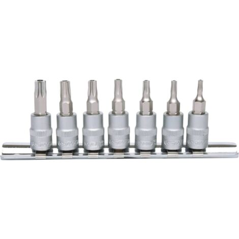 Kstools – Jeu de douilles Torx percé 1/4' – 7 pièces TB10 à TB40 – Acier chrome vanadium – Finition satinée – Normes DIN 3120, ISO 1174 - TB10-TB40